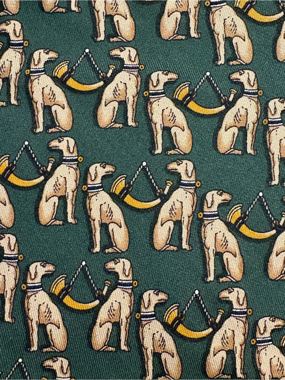 Salvatore Ferragamo Silk Tie Hunting Dogs Horn Green Made Italy